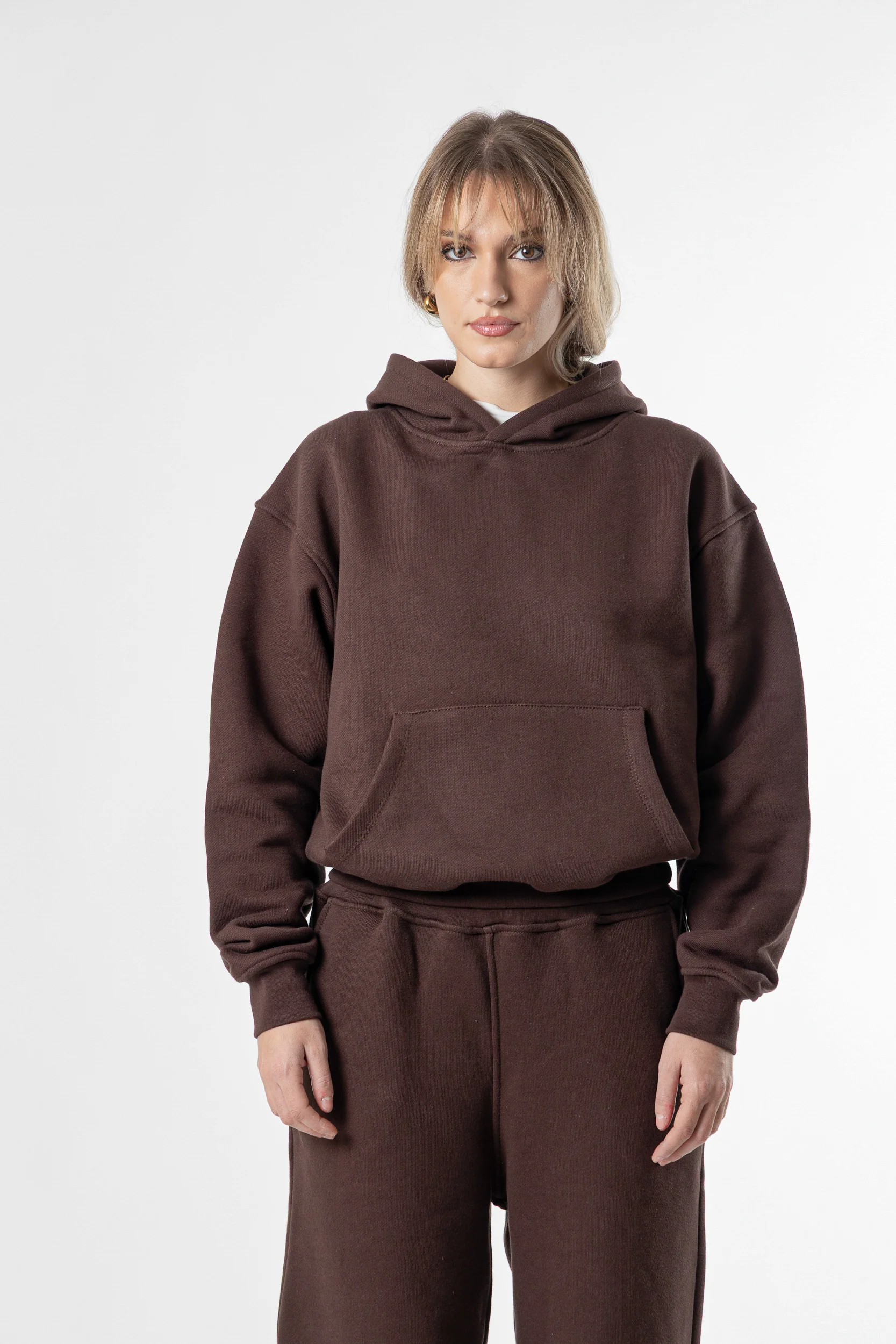 Hoodie Cropped Blanks 500GSM Dark Chocolate - Image 8